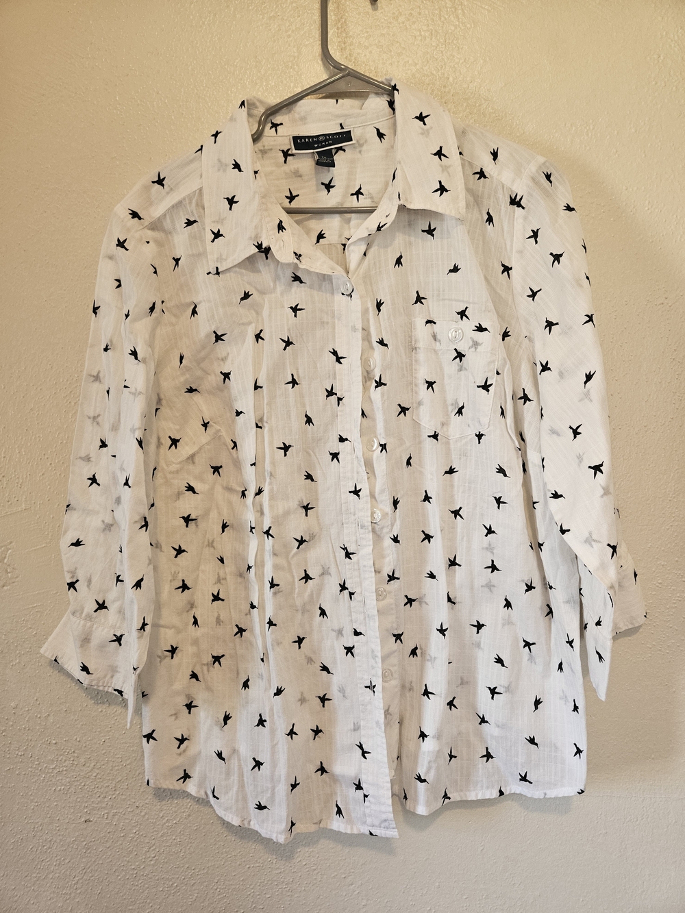 croft & barrow White Button-Up Shirt with Black Bird Print